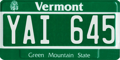 VT license plate YAI645