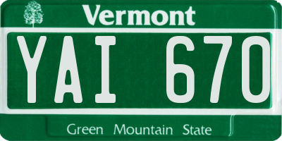 VT license plate YAI670