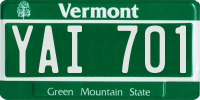 VT license plate YAI701