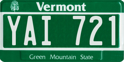 VT license plate YAI721