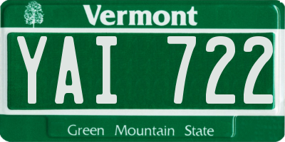 VT license plate YAI722