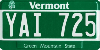 VT license plate YAI725