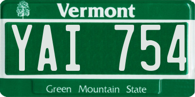 VT license plate YAI754