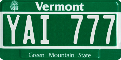 VT license plate YAI777