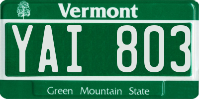 VT license plate YAI803