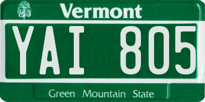 VT license plate YAI805