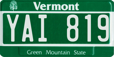 VT license plate YAI819
