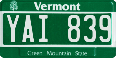 VT license plate YAI839