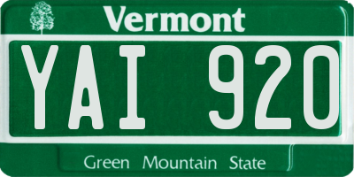 VT license plate YAI920
