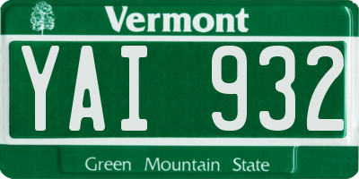 VT license plate YAI932