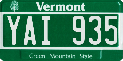 VT license plate YAI935