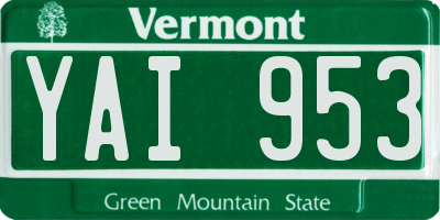 VT license plate YAI953