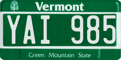 VT license plate YAI985