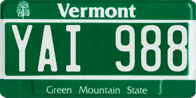 VT license plate YAI988