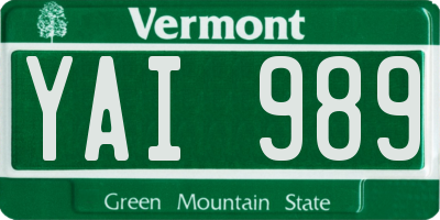 VT license plate YAI989