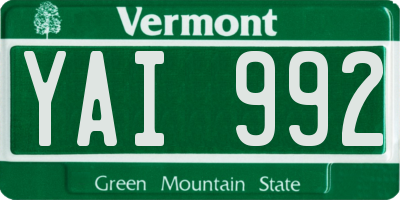 VT license plate YAI992