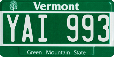 VT license plate YAI993