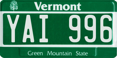 VT license plate YAI996
