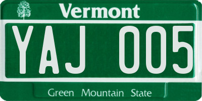 VT license plate YAJ005