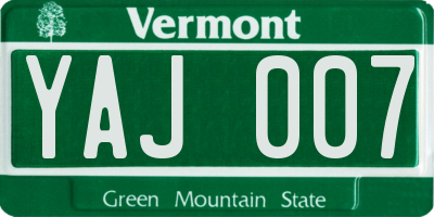 VT license plate YAJ007