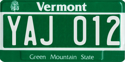 VT license plate YAJ012