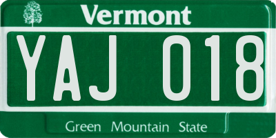 VT license plate YAJ018