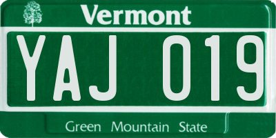 VT license plate YAJ019