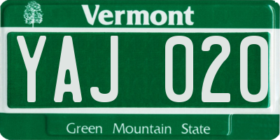 VT license plate YAJ020