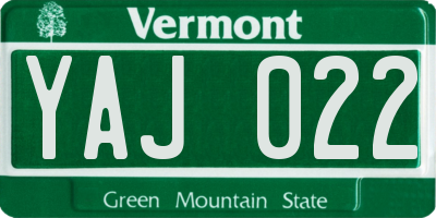 VT license plate YAJ022