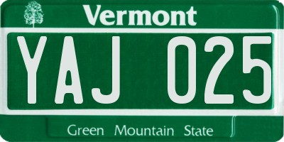 VT license plate YAJ025