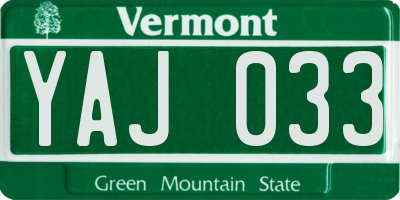 VT license plate YAJ033