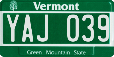 VT license plate YAJ039
