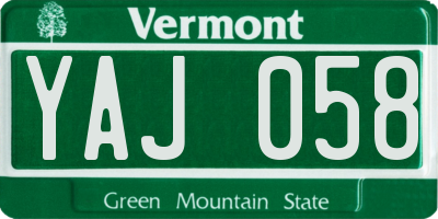 VT license plate YAJ058