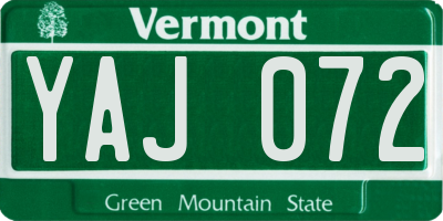 VT license plate YAJ072