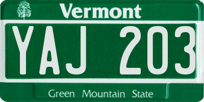 VT license plate YAJ203