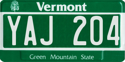 VT license plate YAJ204