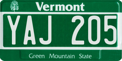 VT license plate YAJ205