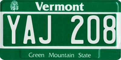 VT license plate YAJ208
