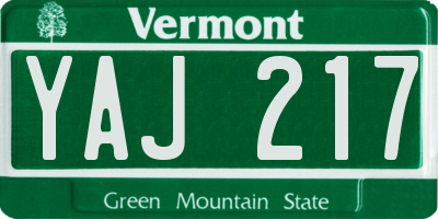 VT license plate YAJ217