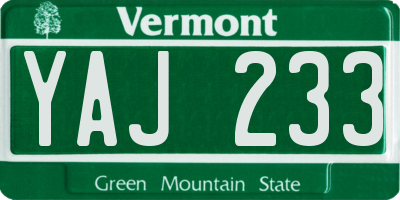 VT license plate YAJ233