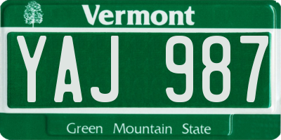 VT license plate YAJ987