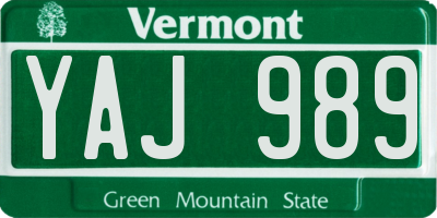 VT license plate YAJ989
