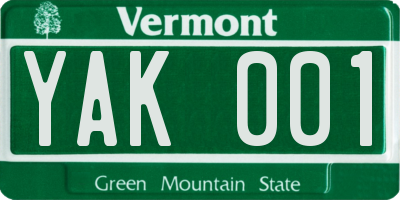VT license plate YAK001