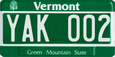 VT license plate YAK002