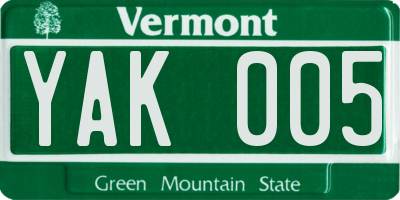 VT license plate YAK005