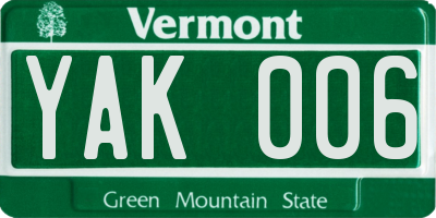 VT license plate YAK006