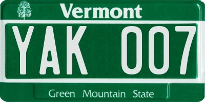 VT license plate YAK007
