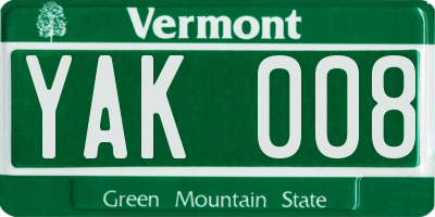 VT license plate YAK008