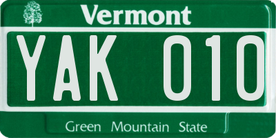 VT license plate YAK010