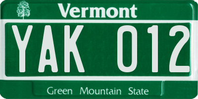 VT license plate YAK012